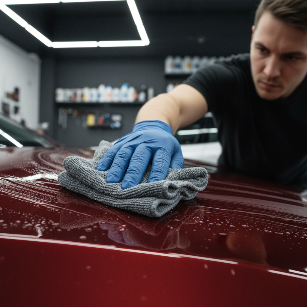 Sorgfältige Arbeit am Fahrzeuglack